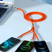 BUFFER®  3 Şarj Aleti 1 Arada Çinko Alaşım Hızlı Şarj Kablosu Turuncu - 2