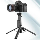BUFFER® Fotoğraf Makinası ve Telefon Takılabilen 2si 1 Arada 2.2m Uzayan Selfie Çubuğu Kumandalı Tripod - 4