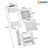 BUFFER® Ayarlanabilir 3 Farklı Başlıklı Tutmalı Sebze Dilimleyici Peynir Rendeleyici Aparat - 4