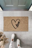 Siyah Kapı Önü Paspası Kalp Love Desen  K-3302 - 1