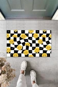 Dekoratif Dijital Gülen Emojiler Sarı-Siyah Kapı Paspası Dış Mekan Paspas K-3128 - 1