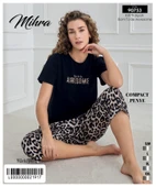 Mihra Kadın Bisiklet Yaka COMPACT PENYE Likralı KAPRİ Kısa Kol Pijama Takımı 90753S - 1 Adet  XL Siyah - 2