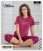 Mihra Kadın Bisiklet Yaka COMPACT PENYE Likralı KAPRİ Kısa Kol Pijama Takımı 90753M - 1 Adet  S - M Mürdüm thumbnail 2