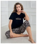 Mihra Kadın Bisiklet Yaka COMPACT PENYE Likralı KAPRİ Kısa Kol Pijama Takımı 90753S - 1 Adet  Siyah S - M thumbnail 1