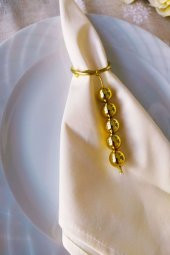 6 Adet Gold Halkalı Gold Parlak Boncuklu Peçete Yüzüğü - 1