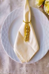 6 Adet Gold Halkalı Gold Parlak Boncuklu Peçete Yüzüğü - 2