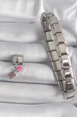 316L Çelik Gümüş Renk Sallantı Zirkon Taşlı Ruj Model Nomination Charm - TJ-BC1113 - 2