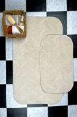 Sarar Plus Rölyef Banyo Paspas Takımı 2'li Bej Kabartma Desenli Kaymaz Tabanlı (60x90 / 40x60) - 1