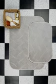 Sarar Plus Rölyef Banyo Paspas Takımı 2'li Açık Gri Kabartma Desenli Kaymaz Tabanlı (60x100 / 40x60) - 1