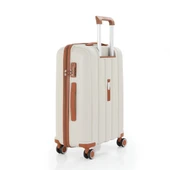MÇS Bavul Orta ve Kabin 2li Set Kırılmaz Silikon Valiz V305 Kemik/Kahve - 4