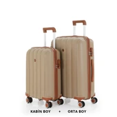 MÇS Bavul Orta ve Kabin 2li Set Kırılmaz Silikon Valiz V305 Şamp/Kahve thumbnail 1