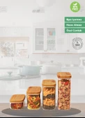 9’lu Bambu Contalı Saklama Kabı Seti Erzak Kabı Motek Saklama Kabı 3*1,10 lt / 3*1,65 lt / 3*2,25 lt - 2