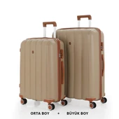 MÇS Bavul Büyük ve Orta 2li Set Kırılmaz Silikon Valiz V305 Şamp/Kahve - 1