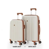 MÇS Bavul Orta ve Kabin 2li Set Kırılmaz Silikon Valiz V305 Kemik/Kahve - 1