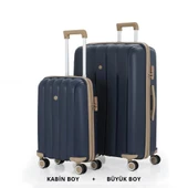 MÇS Bavul Büyük ve Kabin 2li Set Kırılmaz Silikon Valiz V305 Laci/Şampanya thumbnail 1