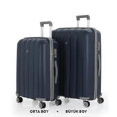 MÇS Bavul Büyük ve Orta 2li Set Kırılmaz Silikon Valiz V305 Laci/Gri thumbnail 1