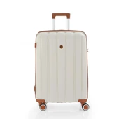 MÇS Bavul Büyük ve Orta 2li Set Kırılmaz Silikon Valiz V305 Kemik/Kahve - 7