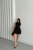 BALON ETEKLİ TASARIM KISA ELBİSE - Siyah - 2