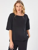 Faik Sönmez Kadın Önü Cep Detaylı Dokuma Bluz U68182 - 4