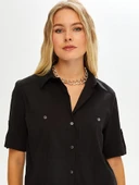 Faik Sönmez Kadın Kısa Kollu Stretch Poplin Gömlek U68358 - 5