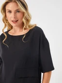 Faik Sönmez Kadın Önü Cep Detaylı Dokuma Bluz U68182 - 5