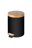 Bambu Kapaklı Siyah Metal Çöp Kovası - 3 L - 2