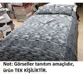Tavşan Tüyü El Dokuma Yumuşak Dokulu Tek Kişilik Yatak Örtüsü (160x240)-Siyah/ beyaz - 4