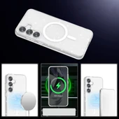 Samsung S25 Kılıf Magsafe Şarj Özellikli Parlayan Simli Saydam Renkli Allstar Kapak - 7