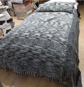 Tavşan Tüyü El Dokuma Yumuşak Dokulu Tek Kişilik Yatak Örtüsü (160x240)-Siyah/ beyaz - 1