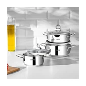 NEHİR SİLVER 6 PARÇA PASLANMAZ ÇELİK MİNİ TENCERE SETİ (12-14-16 CM) thumbnail 1