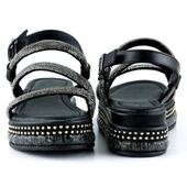 Erkan Saçmacı Siyah Üç Bant Taşlı İnci Detaylı Zikzak Örgülü Platform Sandalet - 4