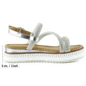 Erkan Saçmacı Gümüş Üç Bant Taşlı İnci Detaylı Zikzak Örgülü Platform Sandalet thumbnail 2
