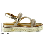 Erkan Saçmacı Bronz Üç Bant Taşlı İnci Detaylı Zikzak Örgülü Platform Sandalet - 2