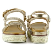 Erkan Saçmacı Bronz Üç Bant Taşlı İnci Detaylı Zikzak Örgülü Platform Sandalet - 4