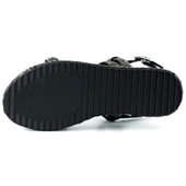 Erkan Saçmacı Siyah Üç Bant Taşlı İnci Detaylı Zikzak Örgülü Platform Sandalet - 5