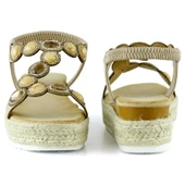 Erkan Saçmacı Bej Kristal Taşlı Elastik Bantlı Zikzak Örgü Jüt Platform Topuklu Sandalet thumbnail 4