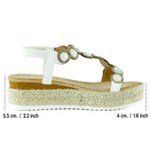 Erkan Saçmacı Beyaz Kristal Taşlı Elastik Bantlı Zikzak Örgü Jüt Platform Topuklu Sandalet - 2