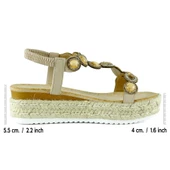 Erkan Saçmacı Bej Kristal Taşlı Elastik Bantlı Zikzak Örgü Jüt Platform Topuklu Sandalet thumbnail 2