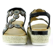 Erkan Saçmacı Siyah Kristal Taşlı Elastik Bantlı Zikzak Örgü Jüt Platform Topuklu Sandalet - 4