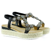 Erkan Saçmacı Siyah Kristal Taşlı Elastik Bantlı Zikzak Örgü Jüt Platform Topuklu Sandalet - 3