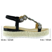 Erkan Saçmacı Siyah Kristal Taşlı Elastik Bantlı Zikzak Örgü Jüt Platform Topuklu Sandalet - 2