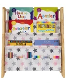 Doğal Ahşap Montessori Çocuk Kitaplığı Pembe Kumaşlı - 1