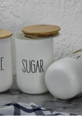 Seramik Kavanoz Seti - Bambu Kapaklı Kavanoz Takımı - Büyük Boy, 3x1000 ML - 3