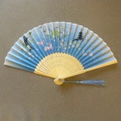 Beluga Yelpaze Bambu Serinletici Vintage Turkuaz Çiçekli Tavşanlı Şık Püsküllü Japon Yelpaze 0228 - 2