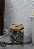Timber Cam Kavanoz - Çizgili Saklama Kavanozu - Ahşap Kapaklı, 500 ML - 1