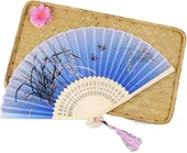 Beluga Yelpaze Bambu Serinletici Vintage Mavi Şık Dekorasyon Püsküllü Japon Yelpaze 0310 - 2