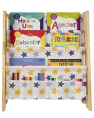 Doğal Ahşap Montessori Çocuk Kitaplığı Sarı Kumaşlı - 1