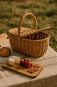 Doğal Renk Hasır Kapaklı Piknik Sepeti 22x19 cm - 3