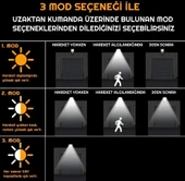 Hareket Sensörlü 3 Modlu Uzaktan Kumandalı 6 Cob Ledli Solar Lamba - 5