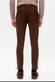 Antioch Koyu Kahve Erkek Slim Fit Düz Aksesuarlı Kumaş Pantolon - 4